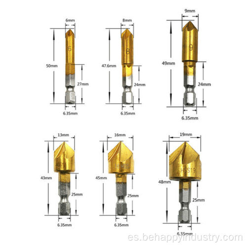 Hex Shank HSS 5 Flute Countersink Drill